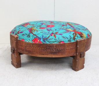 CH05 Ghatti Stool with Kantha Fabric - Blue Natural
